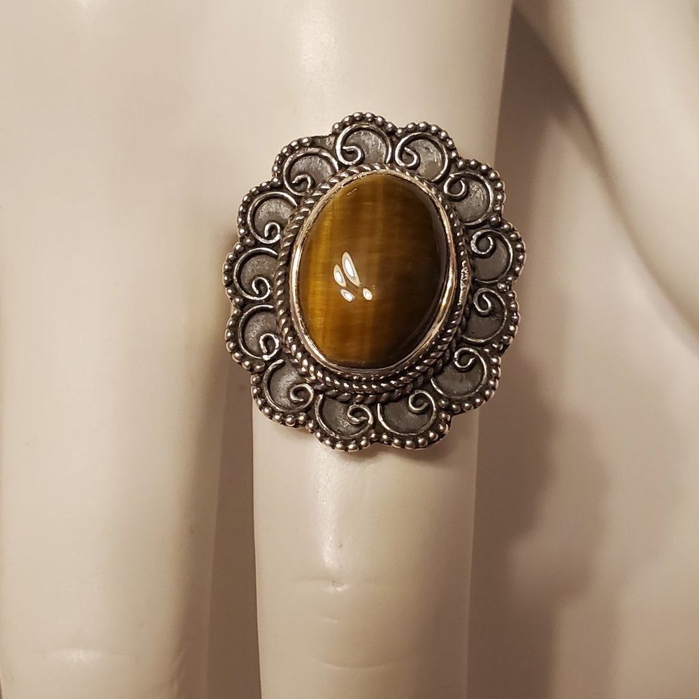 TIGER EYE STERLING SILVER RING - Picture 1 of 8